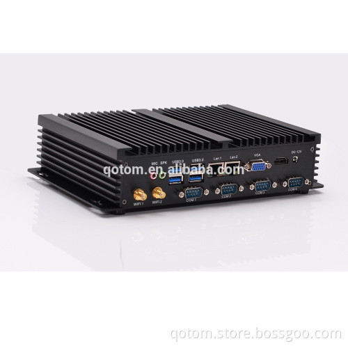 Mini PC with 2 LAN and 4 COM ports, Fanless mini industrial PC support Win xp/7/8/10/linux, DC 12V Mini PC X86